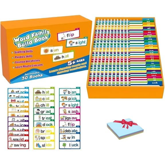 CCOCC 30 Read and Rhyme Flip Books,Word Family Flipbooks,Phonics Reading Flip Book,Flipped Book Vocabulary Flash Cards (1Set)