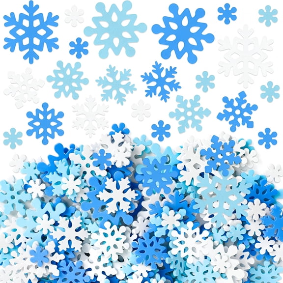 CCOCC 300 Pcs Foam Snowflake Stickers, Self-Adhesive EVA Winter Stickers Christmas Decoration, Assorted Color Snowflake Shape Decals for Card DIY Craft Projects Winter Christmas Party Favor