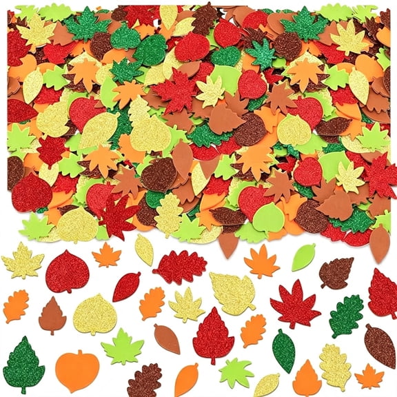 CCOCC 300Pcs Fall Leaf Foam Stickers for Kids Autumn Thanksgiving Crafts | Glitter Foam Material, Autumn Party Favors, Kids Diy Craft Decorations, Thanksgiving Maple Leaves