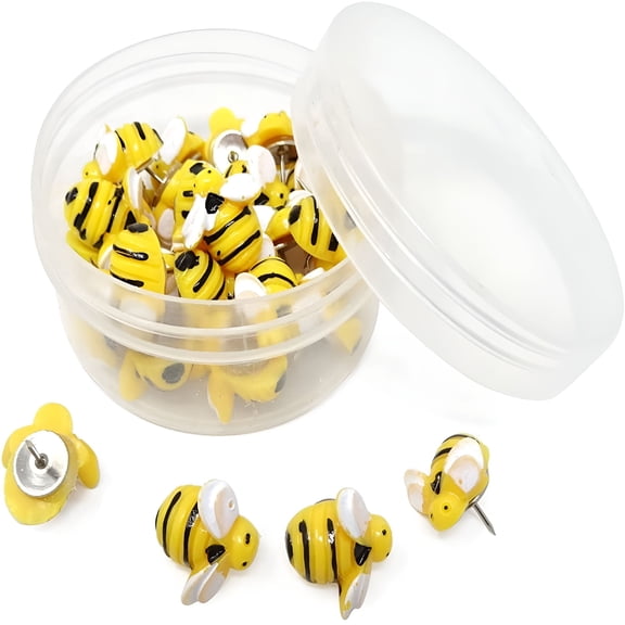 CCOCC 30PCS Cute Creative Bee Thumbtacks Push Pins for Bulletin Board or Craft Projects