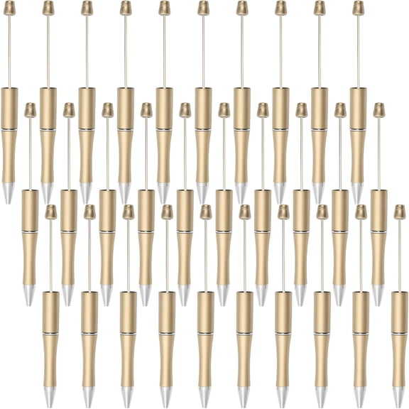 CCOCC 30Pcs Gold Beadable Pens Plastic Bead Pen Black Ink Ballpoint Pens Diy Pens Cute Cool Pens for Teacher Bridal Graduation Gift Office Supplies