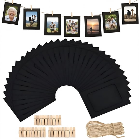 CCOCC 30Pcs Paper Picture Frames 4X6'' Black Paper Photo Frames Cardboard Picture Frames with Clip and String Diy Clip Photo Holders Photo Hanging Display Kit Wall Decoration for Home Party Office