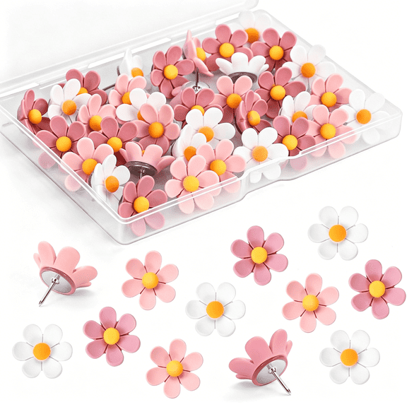CCOCC 36 Pieces Flowers Push Pins,3 Colors Cute Push Pins,Decorative Thumb Tacks for Cork Board,Bulletin Board,Cubicle Wall Decor,Cute Office Decor Thumbtacks