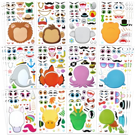 CCOCC 36 Sheets 9"X6"Make a Face Stickers for Kids,Make Your Own Animal Stickers with Unicorn,Dinosaur,Sea and Safari Animals,Crafts Birthday Party Favors,Goodie Bags Classroom Activities