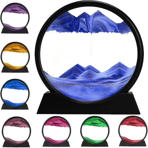 CCOCC 3D Dynamic Sand Art Liquid Motion,Moving Sand Art Picture Round Glass 3D Deep Sea Sandscape in Motion Display Flowing Sand Painting Relaxing Desk Toys (Blue,7)