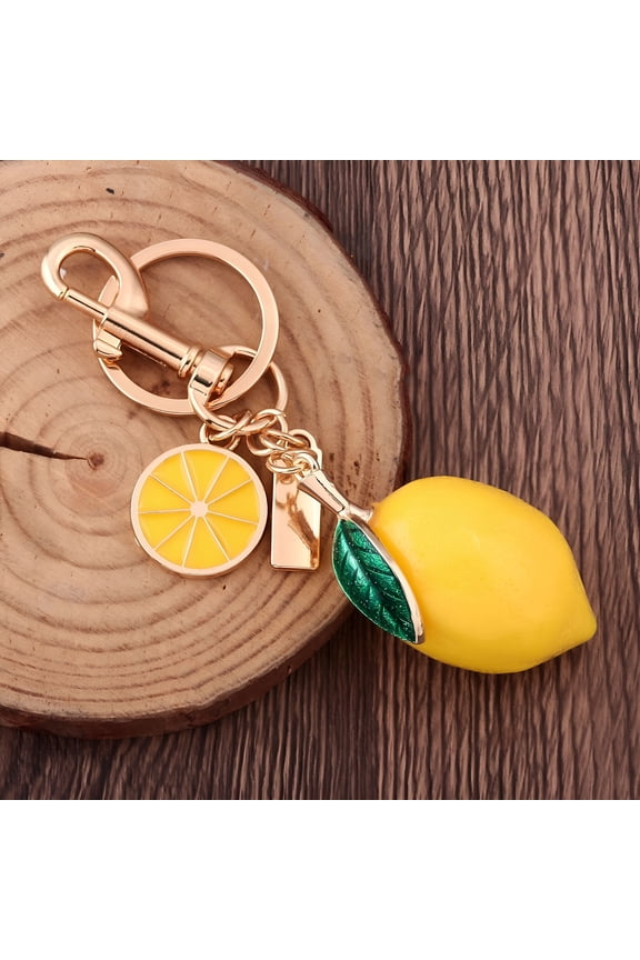 3D Fruit Keyring Lemon Charm Pendant Summer Style Decorative Alloy Crystal Rhinestone Keychain for Woman's Purse Bag Car Party Wedding Gift Jewelry