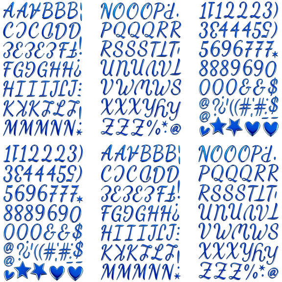 CCOCC 3D Puffy Blue Script Letter Stickers,6 Sheets Self Adhesive Scrapbook Pvc Letters,Cursive Alphabet and Number Decals for Cards,Gift Tags,Journal,Favor Tags