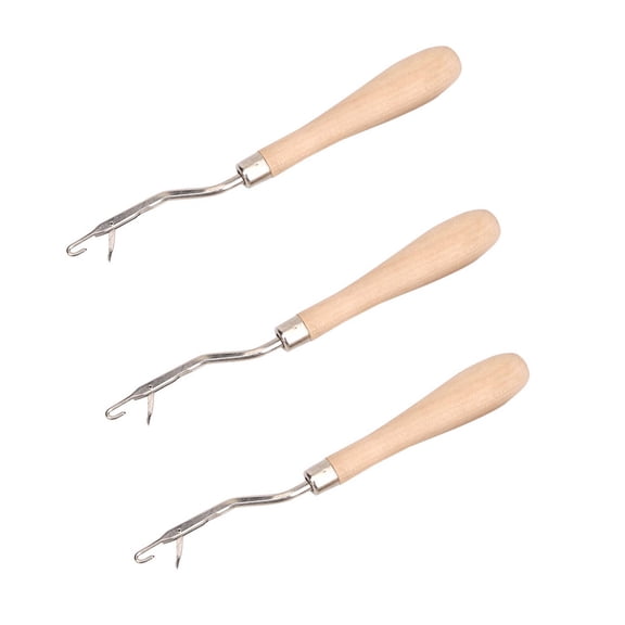 CCOCC 3Pcs Latch Hook Tool,Wood & Metal Design Latch Hook Tool,Unique Bent Hook Art Crafts,Wooden Handle
