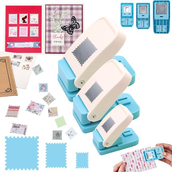 CCOCC 3Pcs Rectangular Stamp Punch Set,.6X.5,1X.8,1.5" Paper Puncher,Lever Craft Hole Cutter for Journaling,Scrapbooking,Diy Card Making and Custom Gift Tags