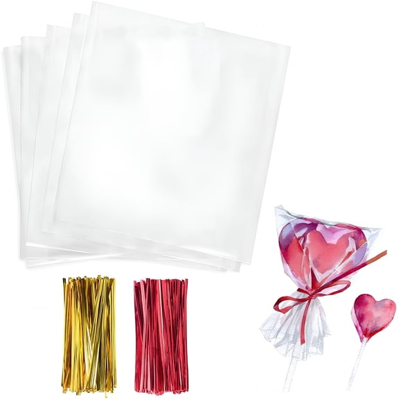 CCOCC 3X4 Inches Clear Cellophane Bags 200 Pcs Opp Plastic Treat Bags with 200 Twist Ties for Gift Wrapping, Packaging Lollipop, Candies, Dessert, Cakepop, Cookies, Chocolate