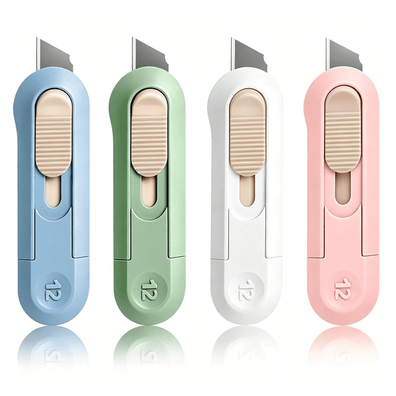 CCOCC 4 PSC Box Cutter,Retractable Box Opener, Package Opener, Easy Slide Retractable Cute Utility Knife, Envelopes, Packages, Paper tapes and more (4 PSC Box Cutter)