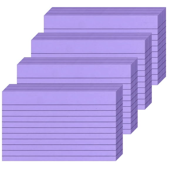 CCOCC 4 Pack 200 Count Purple Index Cards,Ruled Flash Cards,3x5 Inch Single Sided Line Memo Notes,200g Thick Memory Cards,Red & Blue Lines,for Office Home Taking Notes