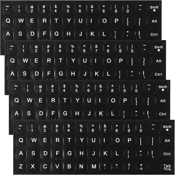 CCOCC 4 Pcs Universal English Keyboard Letter Stickers,Black Background with White Lettering,Keyboard Stickers for Laptop,Desktop,And Computer Keyboards