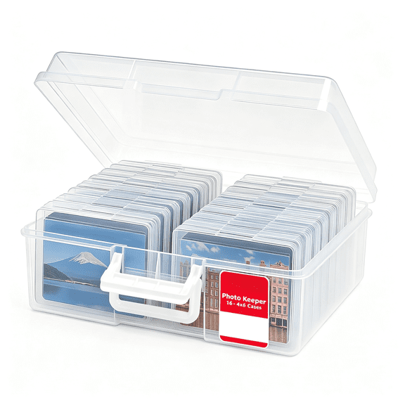 CCOCC 4" X 6" Photo Organizers and Picture Storage Box with Handle, 16 Inner Cases/Containers for Tasks, Stickers, Ephemera, & Flashcards - Clear