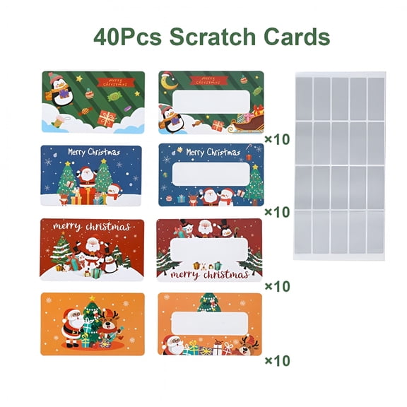CCOCC 40 Pcs Christmas Scratch Tickets,Xmas Blank Holiday Scratch Cards for Holiday Party Diy Games,Messages And Santa Gift Reveals,Christmas Scratch Off Cards
