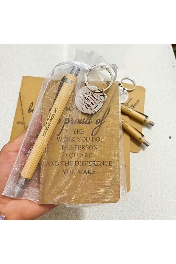 40 Pcs Employee Appreciation Gifts Bulk-Motivational Pocket Notebooks,Natural Bamboo Pens,Gratitude Keychains,Sheer Organza Bags-Team Gifts for Employees,Volunteers,Nurses,Teachers,Colleag
