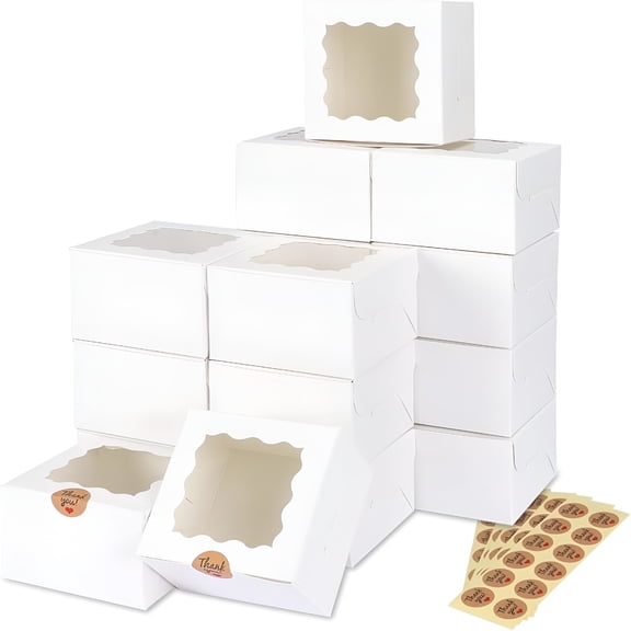 CCOCC 40 Pcs White Cookie Boxes with Window,4x4x2.5 inch Bakery Boxes for Cakes,Dessert,Cookie Boxes for Gift Giving