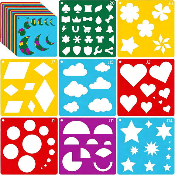 CCOCC 40 Pieces Geometric Shaped Stencils, Simple Drawing Chalk Stencils, Colorful Art Painting Template Set for Diy Craft, Stencils for Kids 5.9 X 5.9 Inches