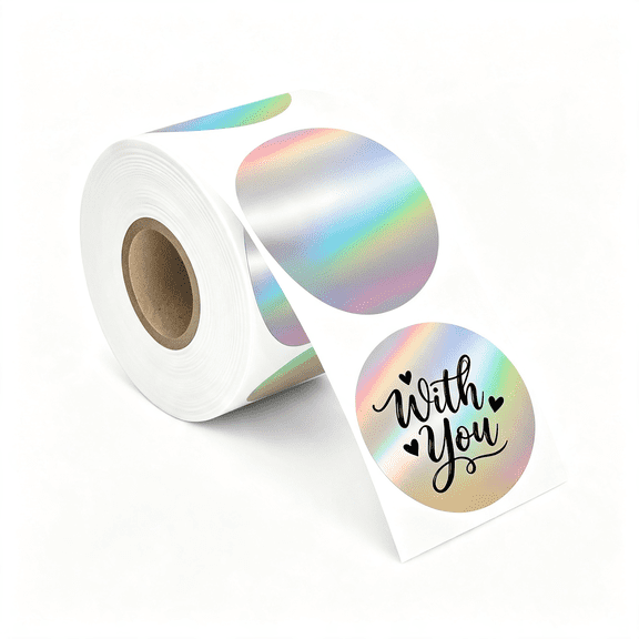 CCOCC 400Pcs/Roll-2" Holographic Silver Thermal Labels,Waterproof&Oil-Resistant Round Stickers,Circle Printer Labels for Business Logo,Pricing,Address,Thanks/Blessing Label