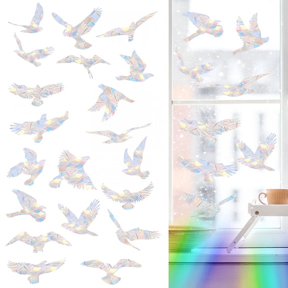 CCOCC 40Pcs Birds Rainbow Bird Window Stickers Reusable Prism Bird Window Clings to Prevent Bird Strikes - Window Decals and Stickers for Bird Strike Prevention to Stop Birds From Hitting Windows