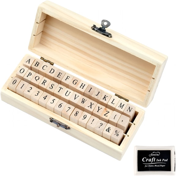 CCOCC 42 Pcs Wooden Letter Stamps Set with Ink Pad, Alphabet Number Symbol Rubber Stamps for DIY Crafting, Scrapbooking, Card Making and Clay