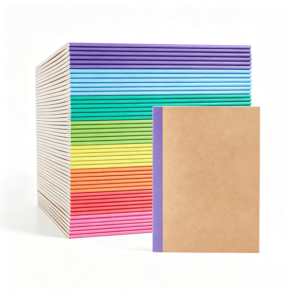 CCOCC 48 Pack Composition Notebooks Bulk, Kraft Cover Lined Blank College Ruled Composition Travel Journals with Rainbow Spines for Women Students Business, 60 Pages, 8.3X 5.5, A5, 8 Colors