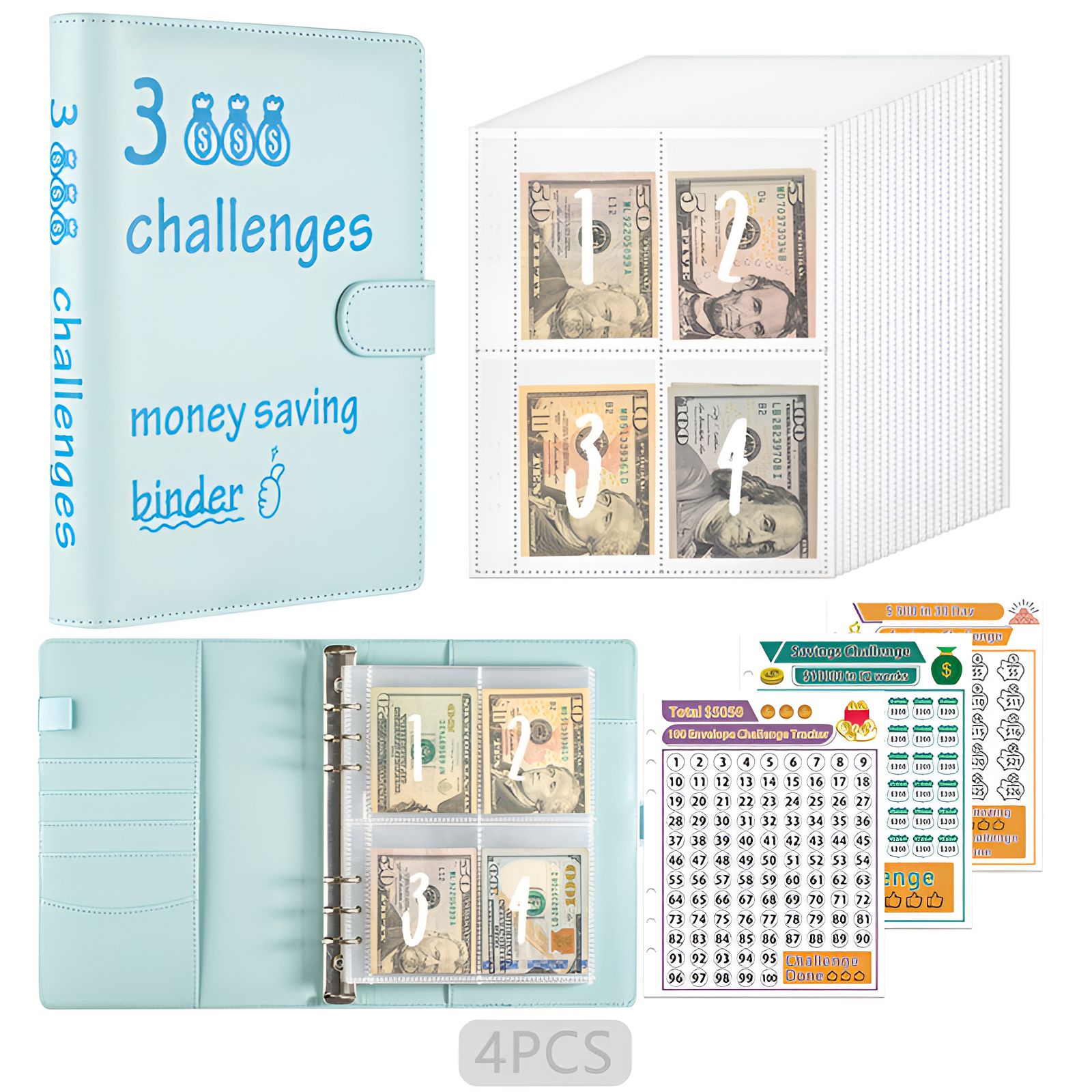 CCOCC 4Pcs 100 Day Savings Challenge Binder,Pleasant Grip and Tough ...