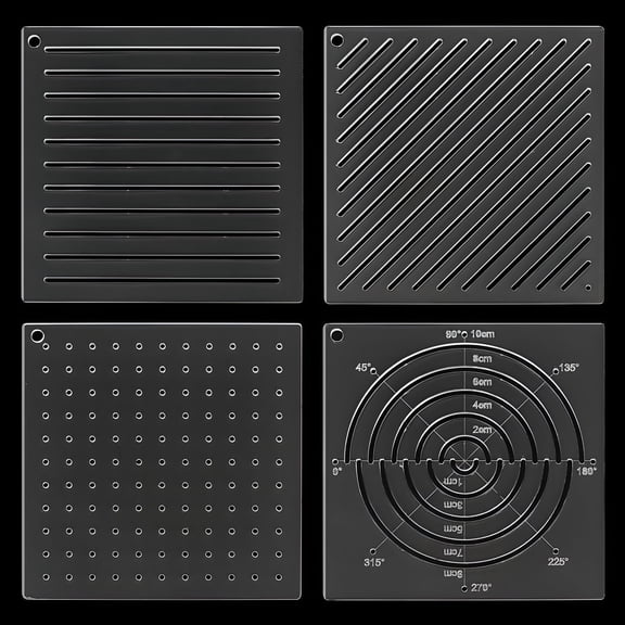 CCOCC 4Pcs Acrylic Sashiko Stencil, Dots, Lines, Arcs, Slashes Acrylic Embroidery Tool Drawing Line Template for Hand Quilting and Embroidery, 2.5mm Thick