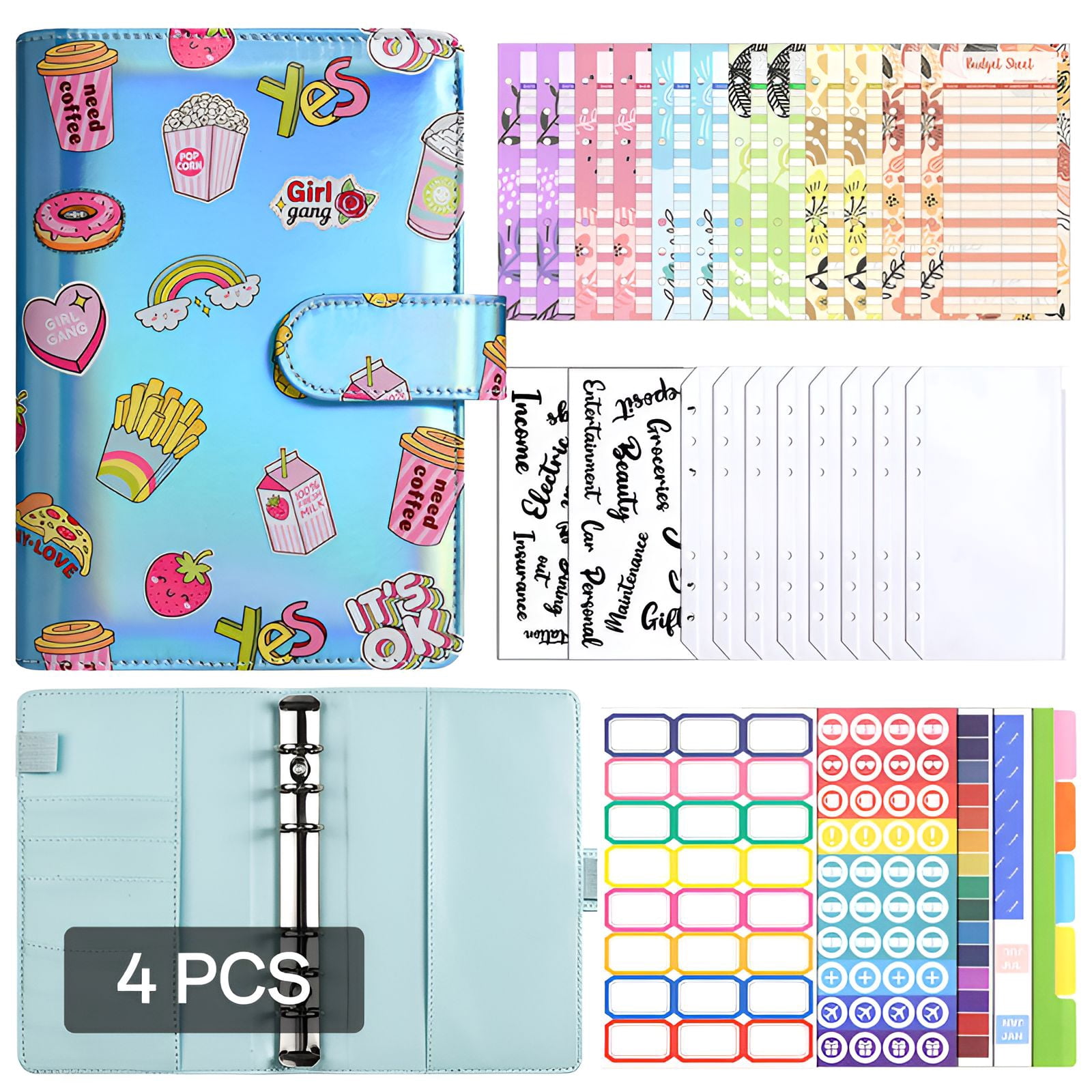 CCOCC 4Pcs Budget Binder,Multicolor Category Labels 100 Envelopes Money ...