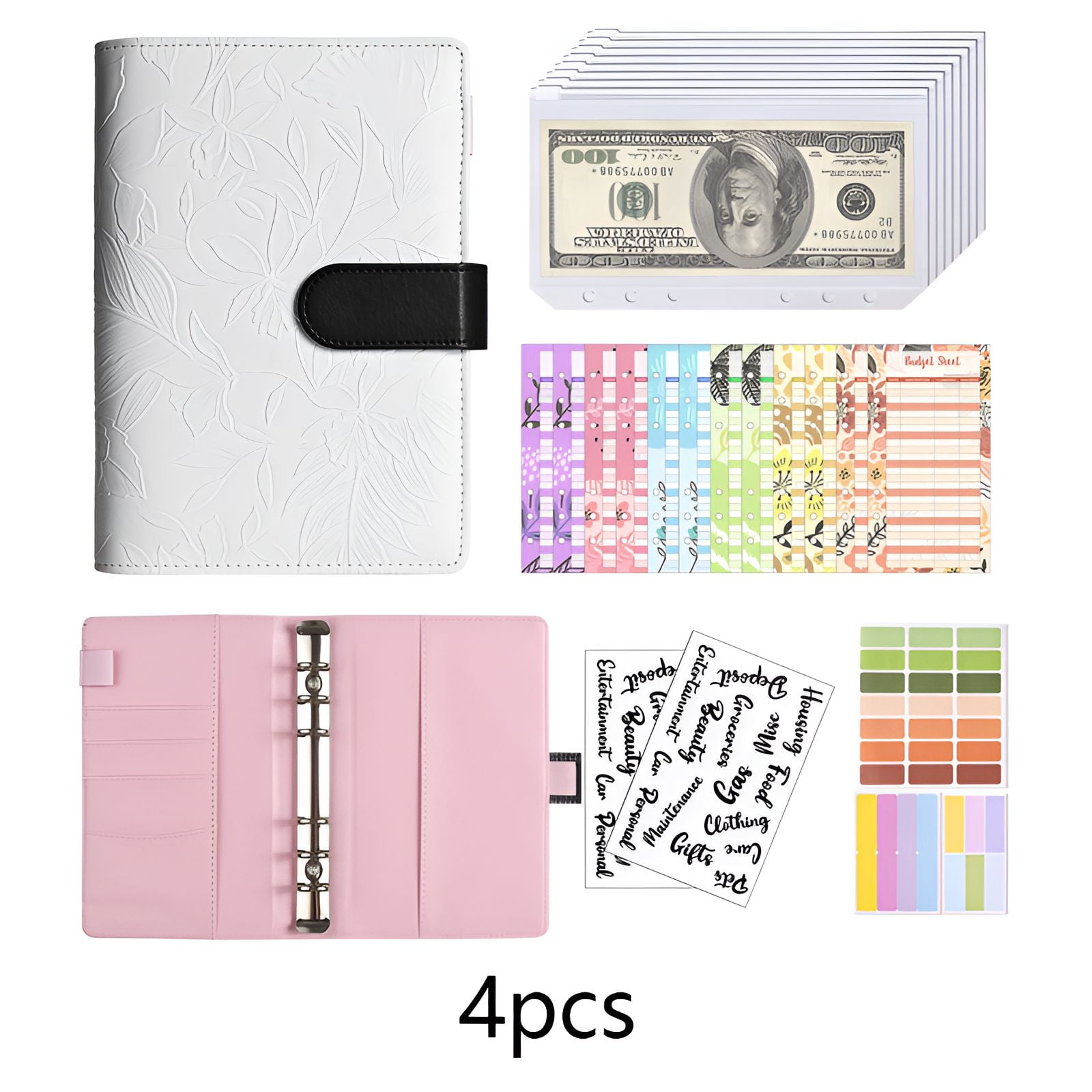 CCOCC 4Pcs Budget Binder,Variety-Packed Attachment Bundle 100 Envelopes ...