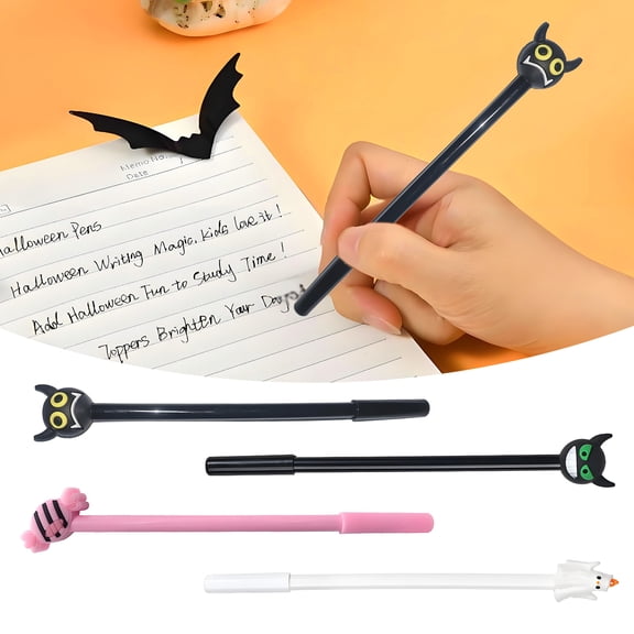 CCOCC 2026 New 4Pcs Halloween Pens,Yellow-Eyed Demon,Green-Eyed Demon,Pink Candy,Ghost,Candle Writing Pens,0.5Mm Black Ink Fun Pens for Halloween Party Goodie Bag Stuffers Trick Or Treat Gifts,Mix1