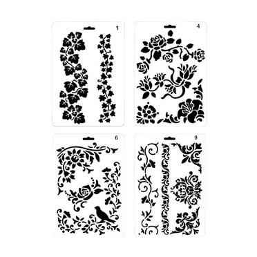 CCOCC 4Pcs Stencils,Eco-Friendly Non-Toxic Stencil Material,Flexible Stencils for Kids,Beautiful Floral Bird Pattern Stencils for Crafts,Style1