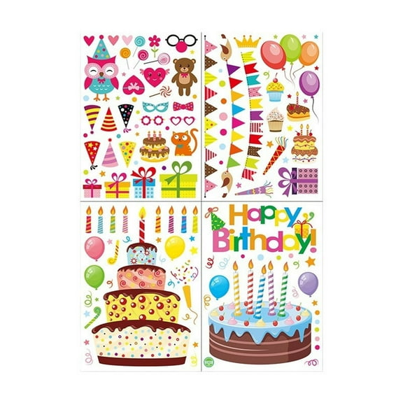 CCOCC 4Pcs Wall Paper,Birthday Cakes Design Wall Stickers Decor,No Glue Needed Wall Decals,25*35CM