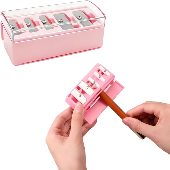CCOCC 5 Hole Makeup Pencil Sharpener Cosmetic Tool Multiple Sizes Eyeliner and Lip Liner Sharpener for Women 5 Slot Make Up Pencil Sharpener (Pink)