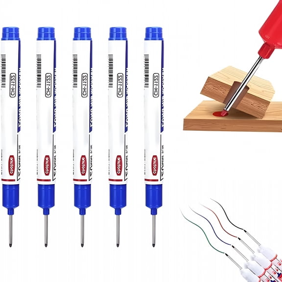 CCOCC 5 Pack Long Head Deep Hole Marker Pens,20mm Deep Reach Metal Marking Pen,Quick-dry Waterproof Long Nib Marker,Colorful Carpenter Deep Reach Markers Construction Markers Tool