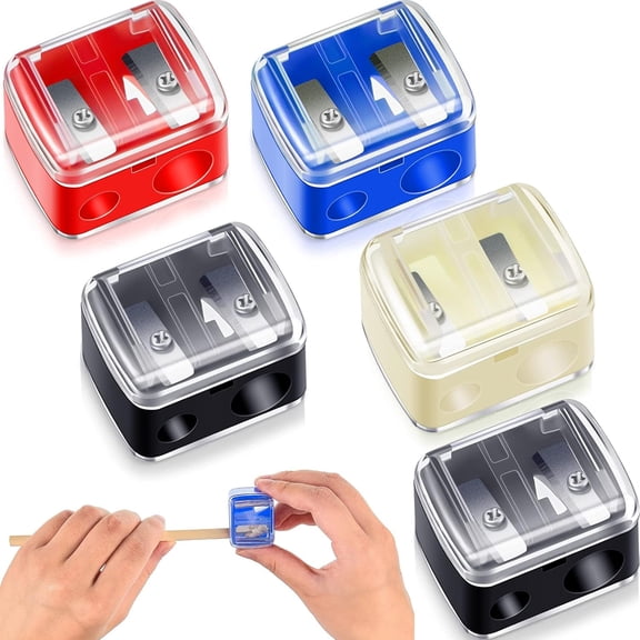 CCOCC 5 Pack Makeup Pencil Sharpener, Dual Hole Cosmetic Pencil Sharpener for Lip Liner Eyeliner, Plastic Cosmetic Manual Tools for Women Makeup Artists (Colorful, Classic)