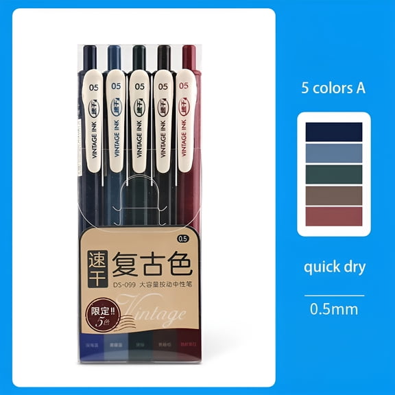 CCOCC 5-Pack Retractable Colored Gel Pens, Gel Pens Quick Drying, Quick Dry Ink 0.5Mm Vintage Pen, for Planner Drawing
