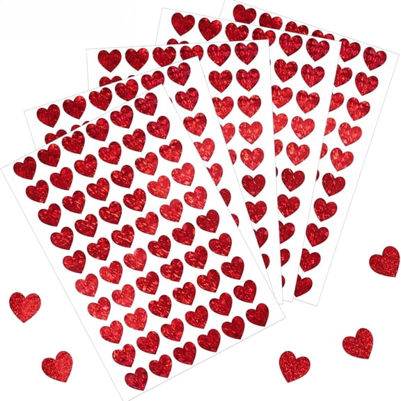 CCOCC 5 Sheets Holographic Glitter Tiny Red Hearts Self Adhesive Stickers for Gift Box Envelope Diy Crafts Decorations Self Adhesive Iridescent Stickers