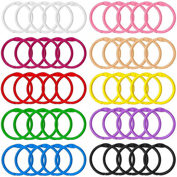 CCOCC 50 Pack Binder Rings 1 1/5",Colorful Metal Key Rings,Loose Leaf Notebook Rings,Metal Paper Rings Small,Sturdy Open Clip Card Rings for Index Cards,School (10 Colors)