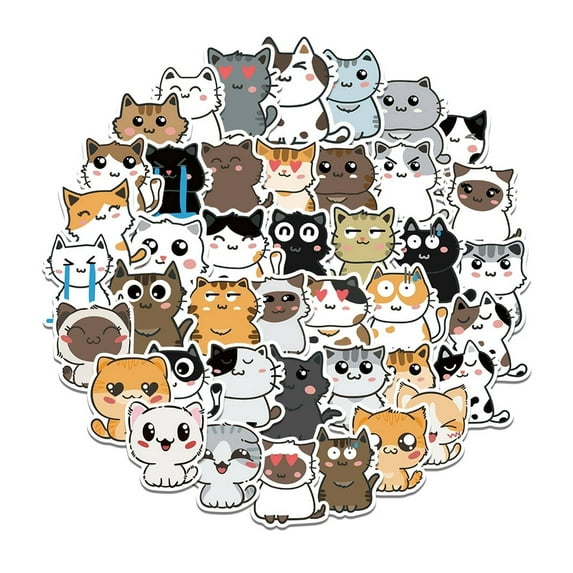 CCOCC 50 Pcs Cat Stickers,Eco-Friendly Sticker Cute Stickers,Vibrant Art Long-Term Use Travel Stickers,Style10