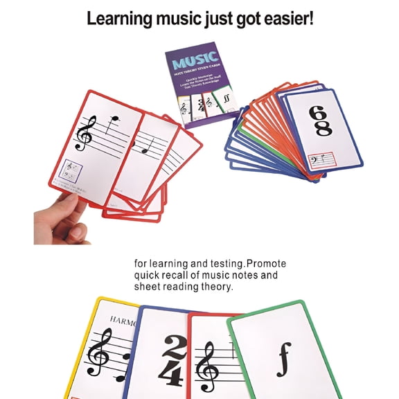 CCOCC 50 Pcs Music Flash Cards for Piano, Color-Coded Note Theory Flashcards, Laminated Copperplate Paper Learning Tools for Kids and Adults