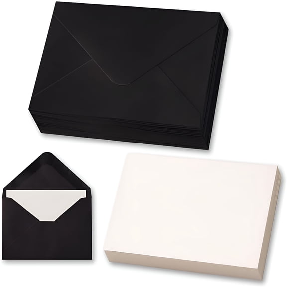 CCOCC 50 Sets Black Mini Envelopes with Blank Gift Cards, 4x2.75 Inch Pocket Note Cards for Wedding Invitations, Party Favors