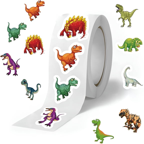CCOCC 500 Pcs Dinosaur Roll Stickers for Kids, Cute Circle Classroom Teacher Supplies, Motivational Reward Stickers for Behavior Charts, Potty Training, Party Favors and Daily Encouragement