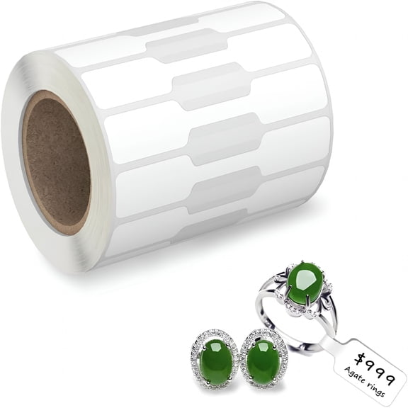 CCOCC 500 Pcs Jewelry Tags Roll for Necklace Earring Price Identify,Rectangle Shape Self Adhesive White Blank Jewelry Stickers Labels for Bracelet,Ring,Clothing Display