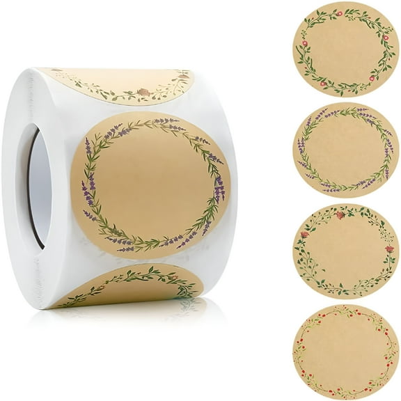 CCOCC 500PCS Canning Label Stickers, 2 Inch Round Kraft Paper Labels for Mason Jars, Wreath Design for Food, Candle, Spice, Pantry