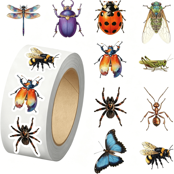 CCOCC 500Pcs Bug Stickers 10 Styles Sticker Rolls Cartoon Insect Stickers Bug Party Favors Waterproof Vinyl Stickers(500 Per Roll)
