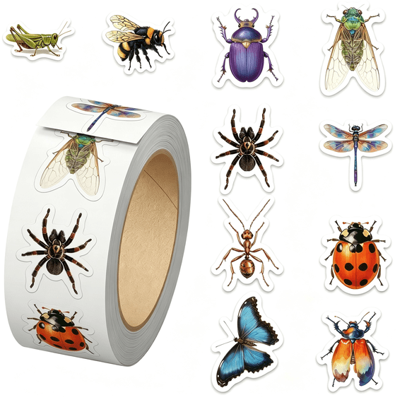 CCOCC 500Pcs Bug Stickers Roll,Realistic Nature Stickers with 10 Designs,Bee and Butterfly Insect Decals for Scrapbooking,Water Bottles,Envelopes,And Laptops