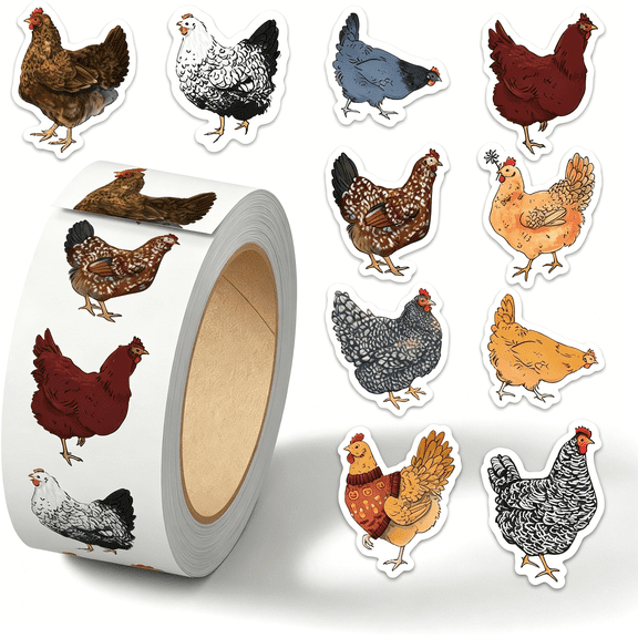 CCOCC 500Pcs Cute Cartoon Chicken Stickers Set, Round Waterproof Seal Labels for Teens Water Bottles, Laptops, Journals | Self-Adhesive Decals for Scrapbooking & Envelope Sealing