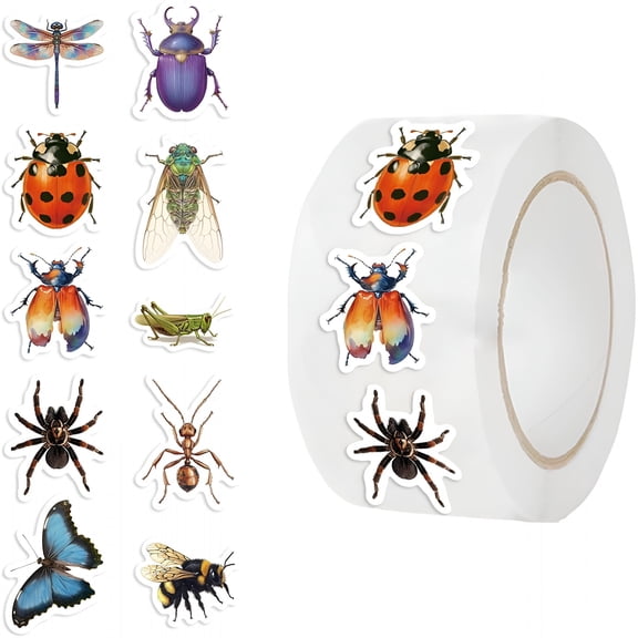 CCOCC 500Pcs Insect Stickers,1 Inch Reward Stickers in 10 Patterns,Cartoon Decal Rolls Self Adhesive Seals Water Bottle Scrapbook (Insect)