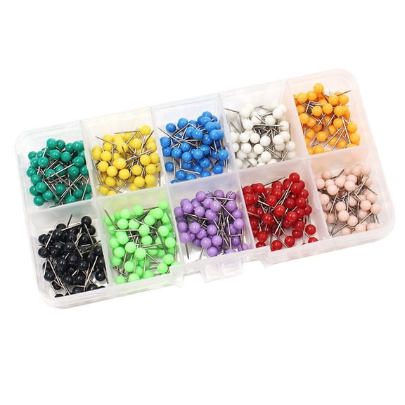 CCOCC 500Pcs Multi-Color Push Pins, Map Pins for Travel Map, 1/8" Small Map Tacks with Plastic Beads Head, 10 Colors Map Pins for Cork Board, World Map Bulletin Board, Fabric Marking